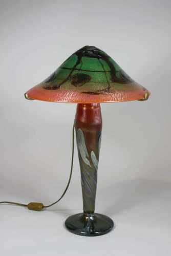 Tischlampe von Ada Loumani (geb. 1959), orange und grün eingepudertes Glas mit bunten
