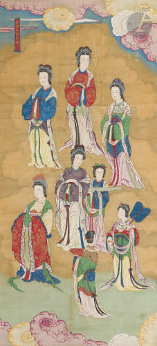 CHINE - XIXe siècle Ensemble de deux peintures, encre et couleurs sur soie, représentant des