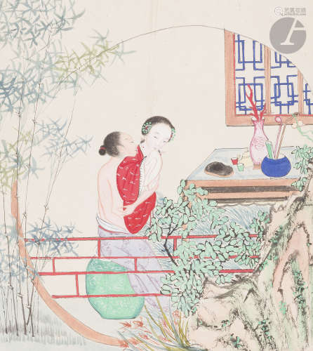 CHINE - Fin XIXe siècle Album d'encre et couleurs sur papier orné de calligraphie, de fleurs, de