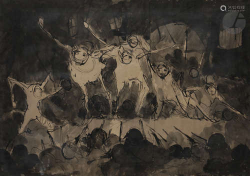 Roger Edgar GILLET (1924-2004)El trez de Mayo, 1982Encre et lavis.Signée et datée en bas vers la