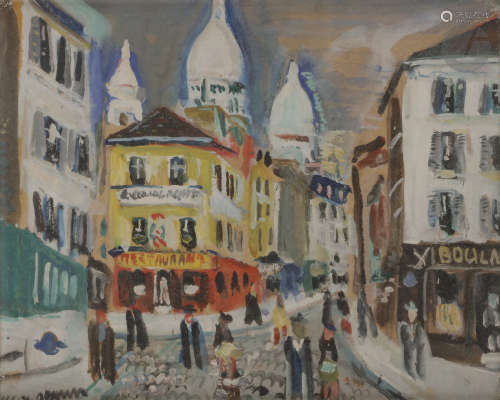 Lucien GENIN (1894-1953)Montmartre animéGouache.Signée en bas à gauche.20,5 x 26 cmNous remercions