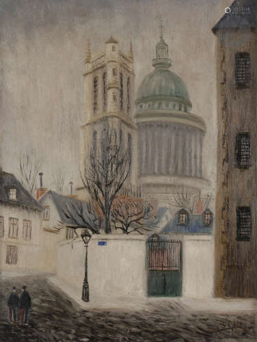 ELIE LASCAUX (1888-1969)PARIS, LE PANTHEON ET LE TOUR DE CLOVIS, 1923HUILE SUR TOILE.SIGNEE EN BAS A