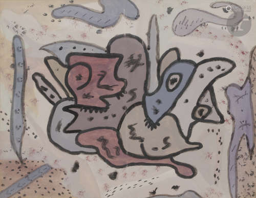 Gaston CHAISSAC (1910-1964)Composition, vers 1943Peinture sur papier contrecollé sur panneau.Non