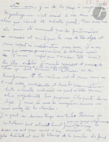 Gaston CHAISSAC (1910-1964)Lettre manuscrite, 1961Stylo bille.Lettre dans il évoque à son marchand