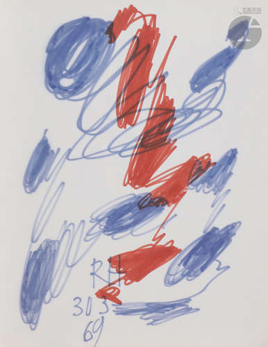 Raoul HAUSMANN (1886-1971)Composition, 1969Feutre.Monogrammé et daté en pied.31,5 x 24,5 cm