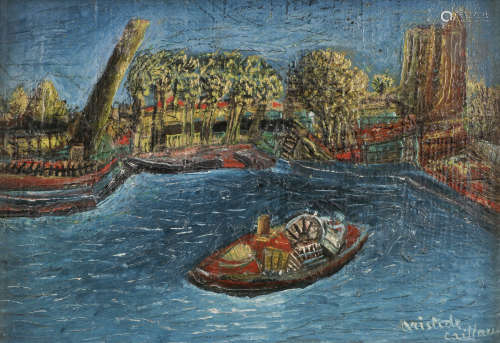 Aristide CAILLAUD (1902-1990)Paysage fluvialHuile sur panneau.Signée en bas à droite.18,5 x 26 cm