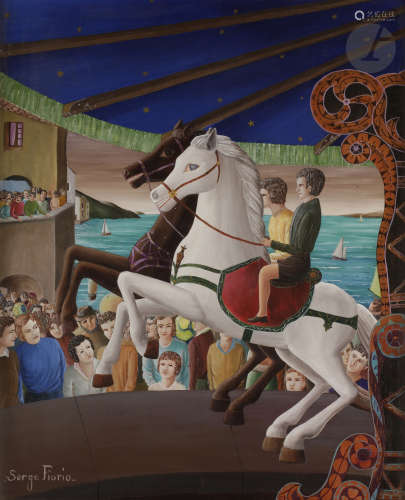 Serge FIORIO (1911-2011)Le Manège du cirqueHuile sur toile.Signée en bas à gauche.61 x 50 cmNous