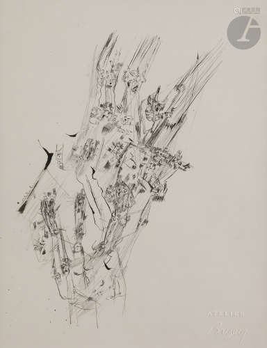 Camille BRYEN (1907-1977)CompositionEncre.Porte le timbre sec de l'atelier.25 x 19 cm