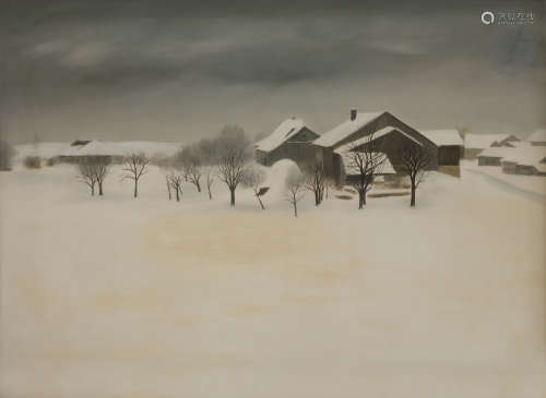 Claude SAUTHIER (né en 1929)Gro de Vaud, paysage de neigeHuile sur panneau.Signée en bas à droite (