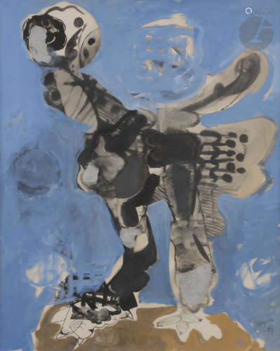 Paul REBEYROLLE (1926-2005)Jeune chouette, 1959Gouache et peinture sur fond lithographique.Signée et