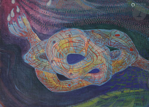 Bona de MANDIARGUES dit BONA (1926-2000)L'Univers est serpent, 1968Acrylique sur toile.Signée en bas