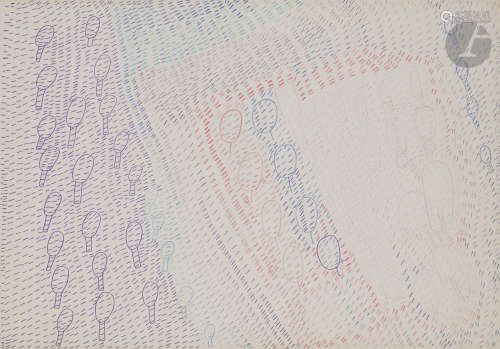 René LE BEDEAU (né en 1945)Composition, 1970Crayon de couleurs.Non signé.37 x 53,5