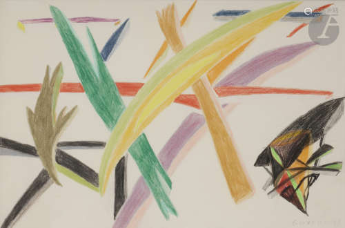 Eugène IONESCO (1909-1994)Composition, 1968Crayon de couleurs.Signé et daté en bas à droite.35 x