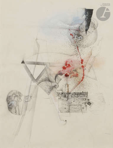 Christian D'ORGEIX (né en 1927)Composition, vers 1956Technique mixte et collage.Signée en bas à