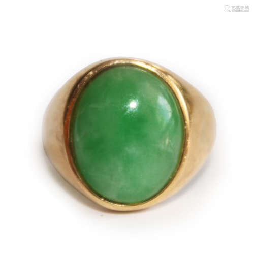 14K Gold And Green Jadeite Ring