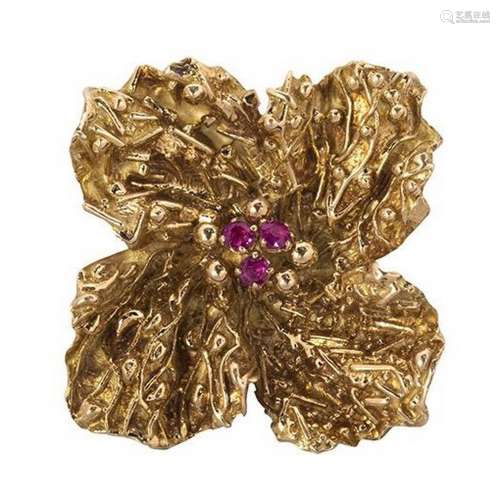 Tiffany & Co. Ruby And 18K Yellow Gold Brooch