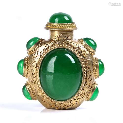 Gilt Bronze Jadeite Jade Snuff Bottle
