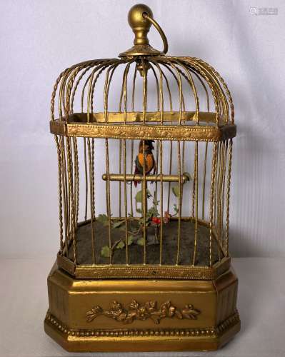 Vintage Automaton Singing Bird In Cage