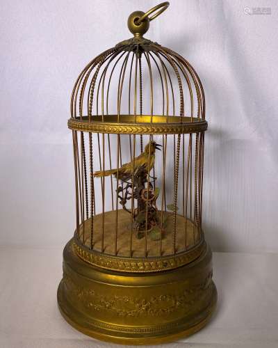Vintage French Automaton Singing Bird In Cage