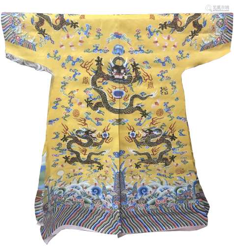 Rare Yellow Kesi Unfinished Twelve Symbols Dragon Robe