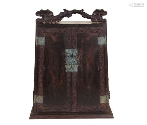 A Finely Carved Zitan Wood Carrying Cabinet