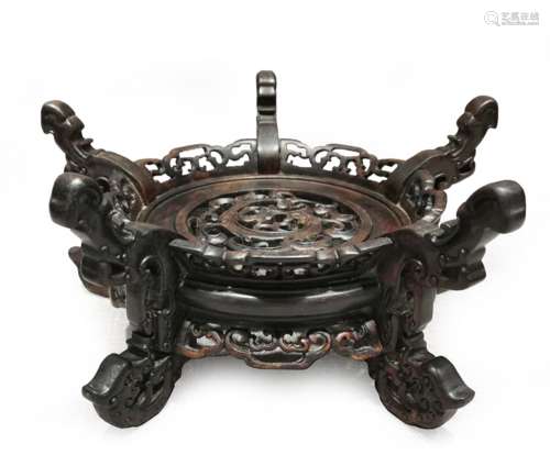A Finely Carved Zitan Wood Plant Stand