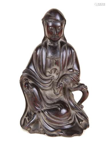 Chinese Carved Zitan Wood Guanyin Figure
