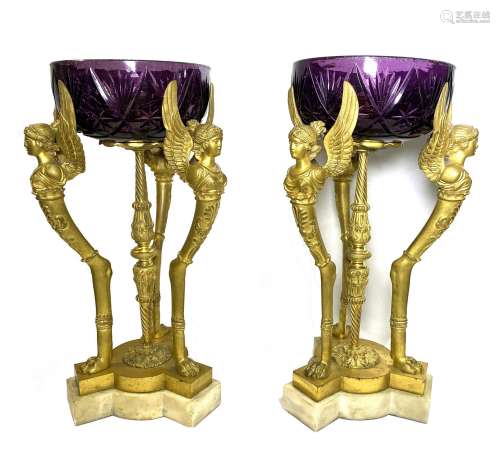 Pair Of Gilt Bronze Stand Neoclassic Lamps Wired