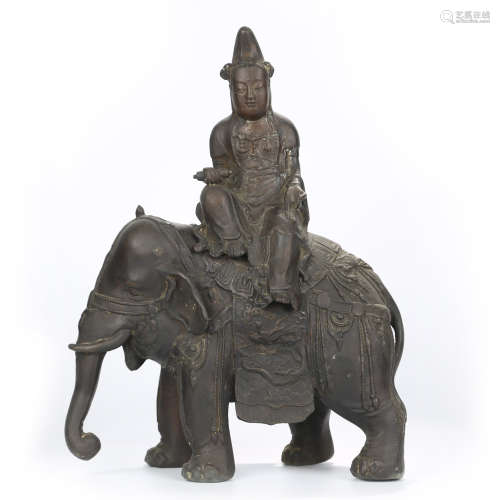 Large Bronze Seated Samantabhadra On Elephant