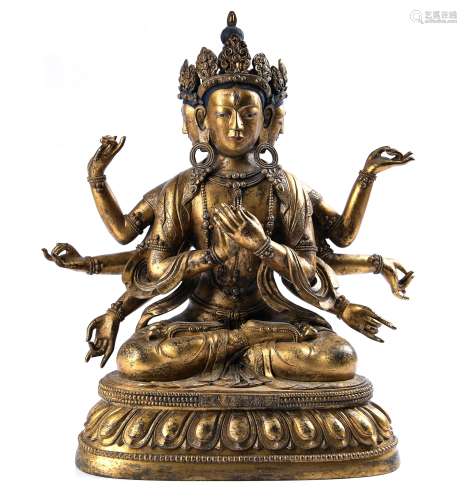 Gilt Bronze Figure Of Four-Faced And Eight-Armed Buddha