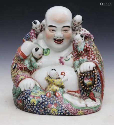Large Porcelain Figure Of Buddha With Children