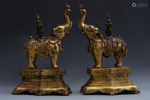 Pair Of Finley Detailed GIlt Bronze Elephants