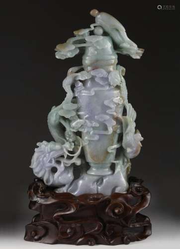 Chinese Jadeite Vase With Phoenix and Dragon