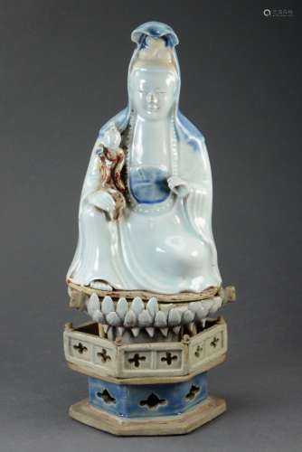 Late Ming/Early Qing Dyn. Porcelain Guanyin and Child