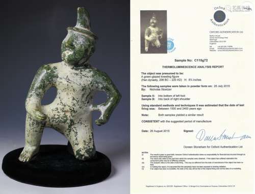 Han Dyn. Green Glazed Kneeling Figure, Oxford Auth.