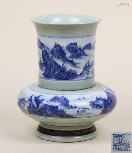Three-Piece Set Celadon Ground Blue And White Vase