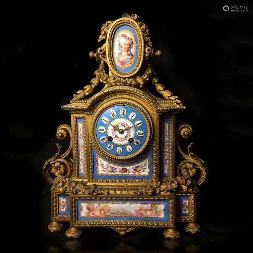 19th C. French Enamelled Gilt Bronze Mantle Clock