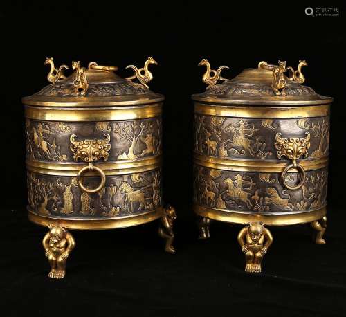 Pair Of Fine And Rare Gilt Silver Storage Container