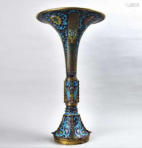 LargeCloisonne Enamel Bronze Beaker Vase With Seal Mark