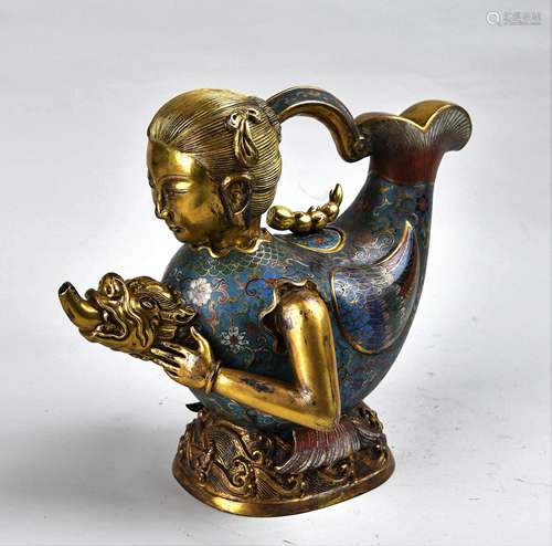 Cloisonne Enamel Bronze Mermaid With Seal Mark