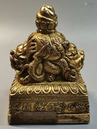 Gilt Bronze Double-Dragon Seal With Box