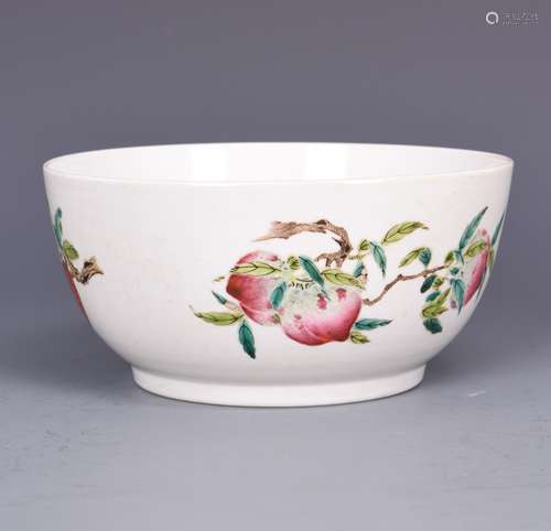 Chinese Strawberry and Peach Porcelain Bowl With Mark