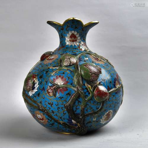 A Rare Cloisonne Enamel Pomegranate Form Vase With Mark