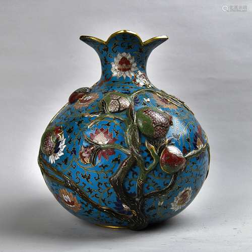 A Rare Cloisonne Enamel Pomegranate Form Vase With Mark