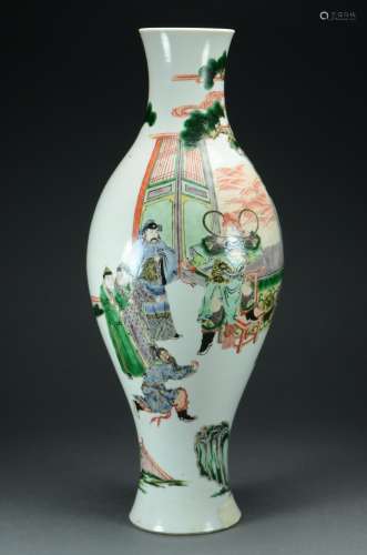 19th C. Famille Verte Porcelain Vase with Court Scene