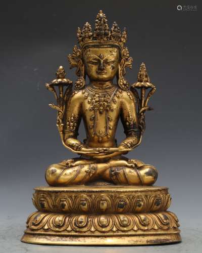 Gilt Bronze Figure Of Crowned Amitabha Buddha
