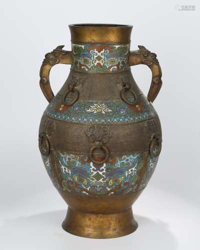 Cloisonne Enamelled Bronze Double Handled Vase