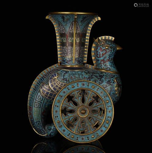 Cloisonne Enamel 'Wheeled' Phoenix-Shape Vase