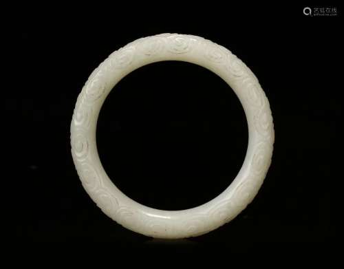 Chinese Carved Hetian Jade Bangle