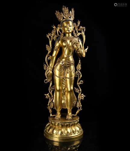 Very Large Gilt Bronze Figure Of A Standing Tara